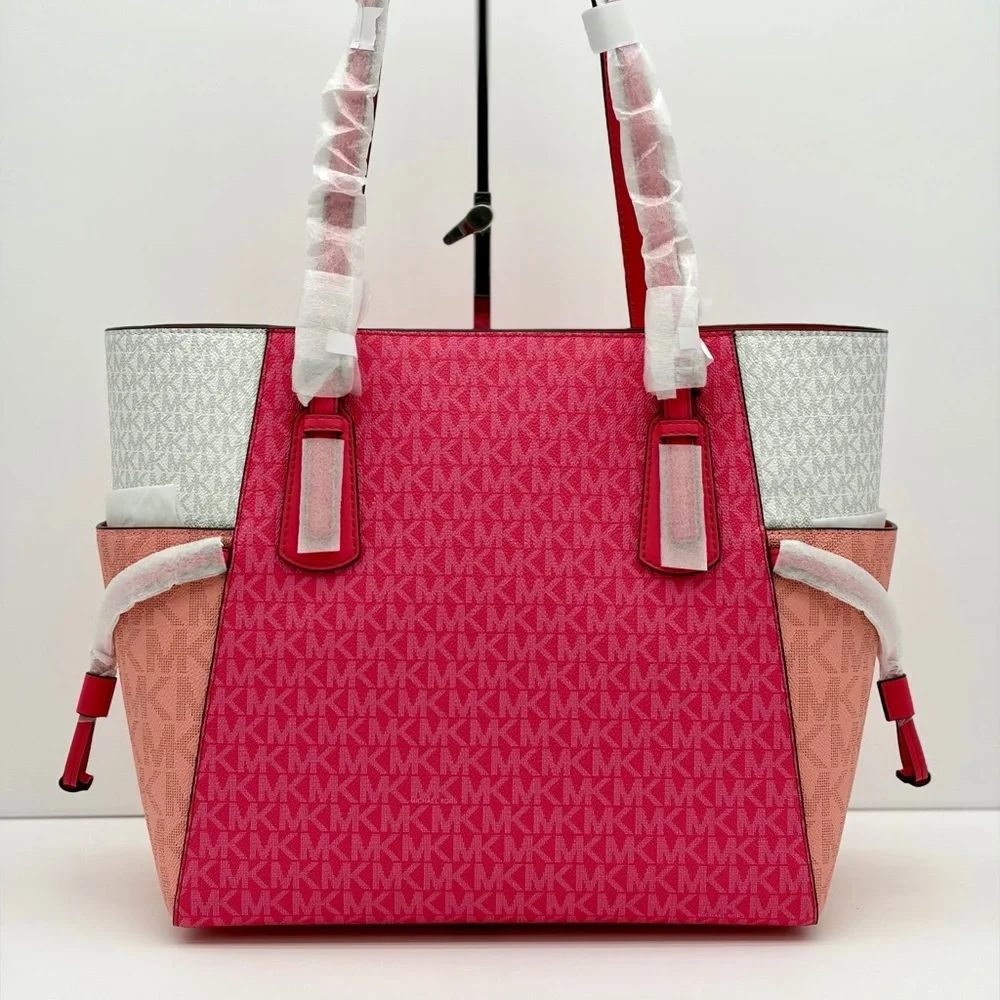 Michael Kors Pink and White Tri-Tone MK Logo Tote